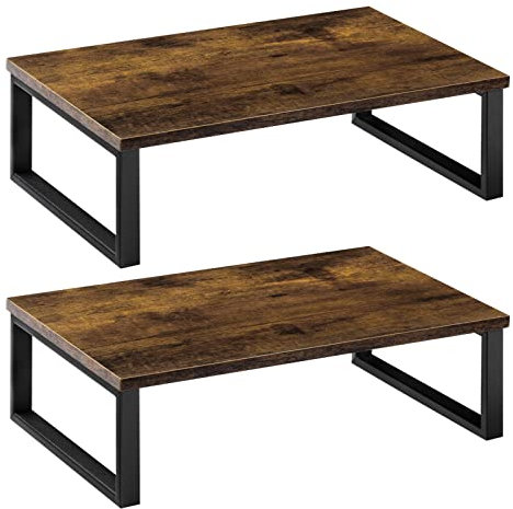 Soporte Monitor Elevador Monitor de Madera con Marco de Metal, Soporte Portatil Ordenador, Organizador de Almacenamiento de Escritorio para el Hogar o la Oficina, L40xW25xH12.3cm, Paquete de 2