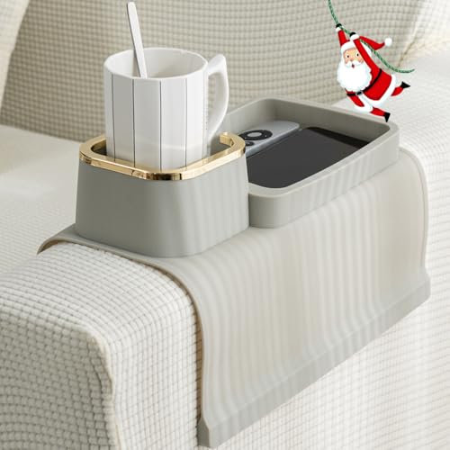 Elimiko Couch-Getränkehalter, rutschfest, aus Silikon, für Sofa, Getränkehalter, Starke und gewichtete Fernbedienung, Snacks, Handy, Ohrhörer, Couch, Arm, Papa, Oma oder Opa (Griege)