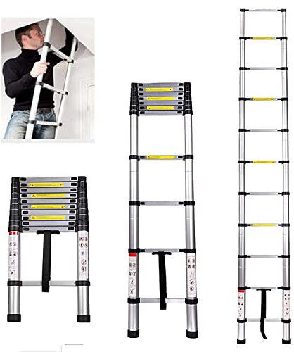 3,2 Metros Escalera Telescópica, Escalera Extensión Multiusos de Aluminio, Escalera Plegable con Certificado EN 131, Carga Máxima de 150kg