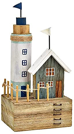 maritime Holz Serie grau-weiss ┼ Schiff/Segler ┼ Leuchtturm ┼ Rettungsring ┼ Bilderrahmen ┼ Deko - Nautic (Leuchtturm blau)