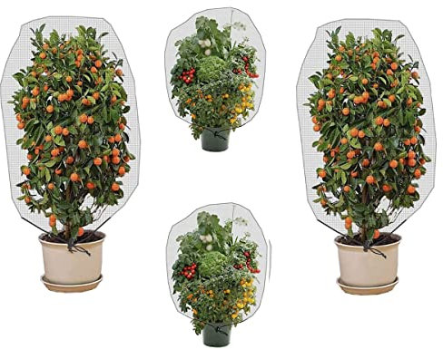 Garten Insektenschutznetz, 4 Pack Pflanzenschutznetz Insekten mit Kordelzug, Insektennetz Garten Feinmaschig Vor Insekten und VöGel, Schutznetz Pflanzen für GemüSe Schutz ObstbäUme(Size:1.8x2.1M)