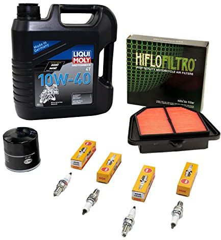 Wartungspaket Öl 4L + Luftfilter + Ölfilter + Zündkerzen für Yamaha FZ1 1000 Fazer RN16 Baujahr 2006-2015