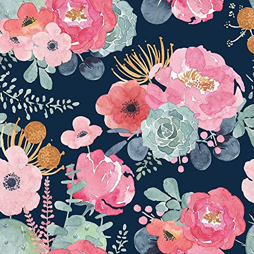 Noihlja Peel and Stick Wallpaper Removable Floral Cactus Pink Navy Flower Vinyl Self Adhesive Prepasted Decorative for Girls Women Bedroom Cabinets Desk Countertops 17.7in x 32.8ft