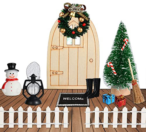 Yomaido Wichteltür Zubehör Weihnachten, Wichteltür Set Weihnachtswichtel Komplettset mit 11 Zubehör, Miniatur Wichtel Set Dänische Deko für Kinder