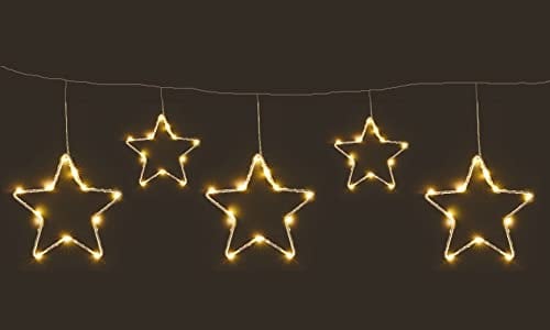 Spetebo LED Lichtervorhang mit 5 Metall Sternen warm weiß - 120 x 30 cm - Weihnachts Lichterkette mit Timer Funktion - Fenster Deko Beleuchtung Advent Weihnachten Winter Batterie betrieben