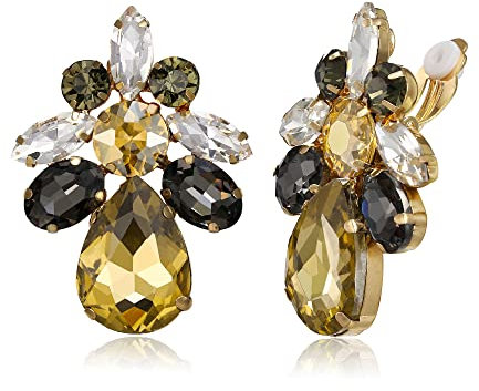 Clearine Ohrclips auf Hochzeit für Damen Braut Teardrop Marquise Schliff Strass Statement Ohrringe für Prom Party Champagner Gold-Ton