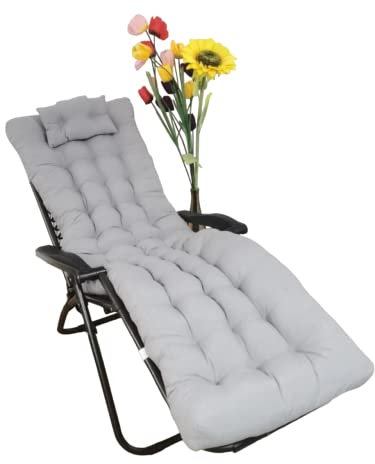 REINO MANSIDI Cojín Tumbona 180x55x6cm Reclinable con Almohada Reposacabeza, Colores Lisos. Colchoneta Tumbona Exterior con Relleno de Fibra Hueca. (Gris Claro)