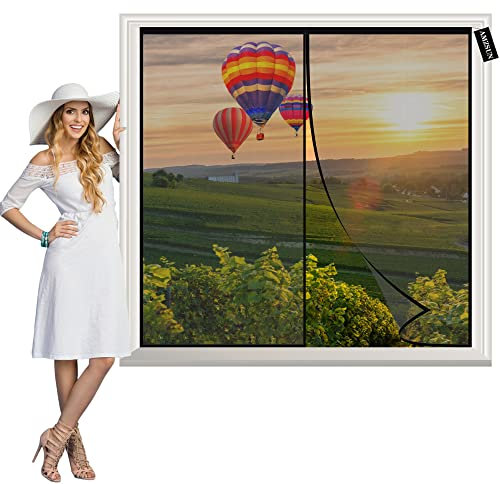 Adjustable DIY Magnetic Fly Screen Window 190x220cm Spider Net Mesh Fly Screen Protector with Self-Adhesive Tape Keep Bugs/Flys/Mosquitoes Out Black
