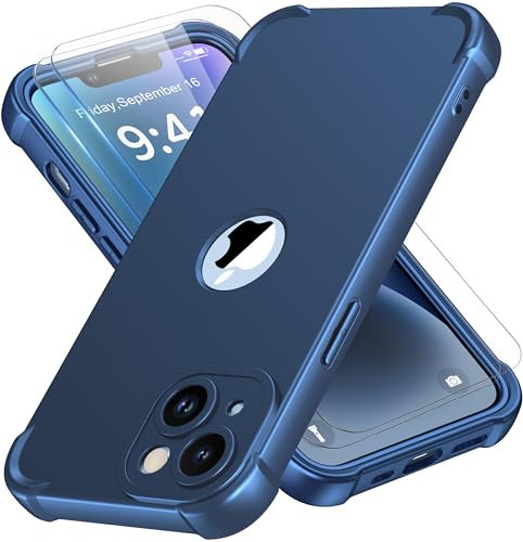 ORETECH für iPhone 14 Hülle Silikon, mit 2 Stück Schutzfolie, 360 Grad Ganzkörper Stoßfest Kratzfest Anti-Fingerabdruck Silikon Handyhülle für iPhone 14 Case 6,1 Zoll, Blau