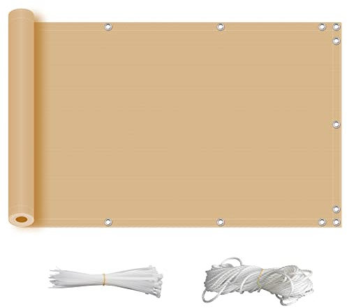 ZQXFZ Cache Balcon Brise Vue 100x350cm 165g/㎡ imperméable Assemblage Rapide la Protection de la Vie privée Cache Vue Balcon occultant Jardin -Couleur CrèMe.