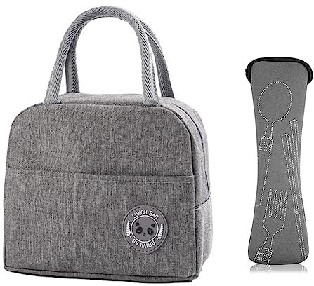 XOPOZON Sac Isotherme Repas 6L, Lunch Box Isotherme, Ensemble 5 Couverts de Camping, Sac à Déjeuner Imperméable Isolé, Sac Lunch Box Convient pour École Bureau Pique-Nique (Gris)