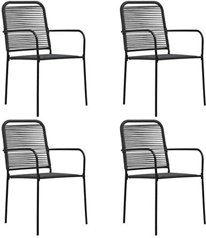 LAPOOH Garden Chairs 4 pcs Cotton Rope and Steel Black,Garden Dining Chairs,Outdoor Chairs,Outdoor Seating,Garden Chairs