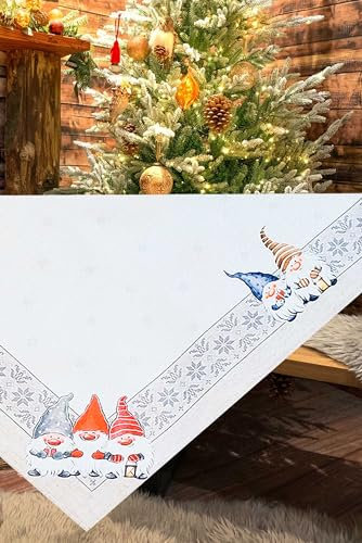 KAMACA Tischdecke Mitteldecke 85x85 cm rechteckig mit hochwertigem Druck-Motiv Küche Esstisch Eyecatcher Herbst Winter Weihnachten (Lustige Wichtel)