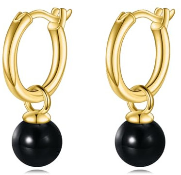 Schwarzer Onyx Hoop Ohrringe Sterling Silber Onyx Tropfen Baumeln Schmuck Geschenke für Frauen Mädchen