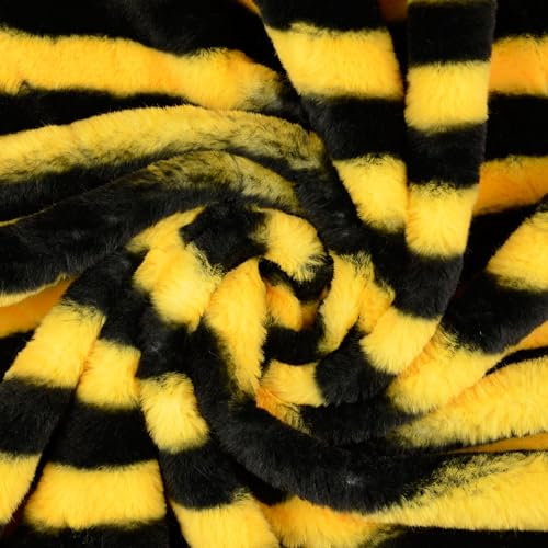 Stofftreff Santi Faschingstoff Bine Maja gestreift Kunstfell Zottelplüsch Plüschstoff Meterware 20 mm Florlänge – 0,5m