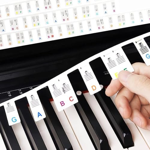 Piano Keyboard Stickers, 88-Key Full Size Piano Stickers, Silicone Removable Piano Keyboard Note Labels, Reusable Electronic Piano Keyboard Note Stickers for Kids Beginners(Rainbow Colors)
