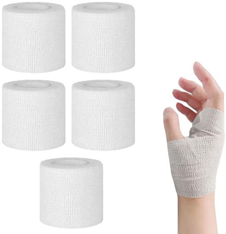 Venda Adhesiva, Vendaje Adhesivo Elástico, Autoadhesivos Blanco Vendaje Elástico, Vendaje Autoadhesivo, para Dedos Muñeca Protección Deportiva, 5cm X 4,5m, Blanco, 5 Rollos