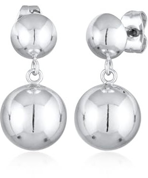 Ohrringe Damen Ohrhänger Kugel Design Trend Ohrstecker aus Messing in Silberfarben für Frauen, Mädchen, Mama Höhe 22mm, Breite 10mm