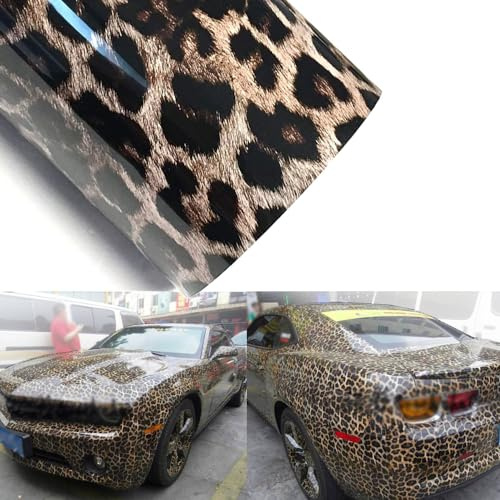 Blueshyhall Autofolie Leopard, Car Wrapping Folie Muster Glänzend, Car Vinyl Film Camouflage Leopardenmuster Selbstklebend Luftkanäle, Tuning Folie Motiv für Auto Motor Fahrrad (75 x 152 cm)