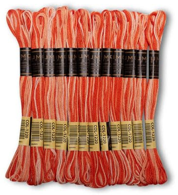 UMC STAG 12 Stück hochwertiges buntes Stickgarn, 100 % ägyptische Baumwolle, Premium-Knäuel, Kreuzstich-Stickgarn, Oeko Tex-zertifizierte Baumwolle, Orange 1220