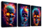 3 Panels Neon Flammender Schädel Mit Rahmen Leinwand Bilder Blumen Totenkopf Bild auf Leinwand Malerei Poster Wandbilder Wanddeko Wohnzimmer Schlafzimmer Dekorationen 120x60cm (16x24x3pcs)