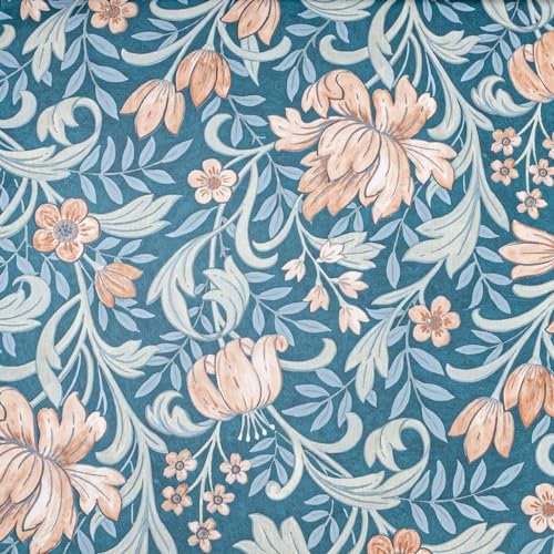 SOPHIE LAURENCE Teal Blue Floral Wallpaper Smooth Matte Green Leaf Rust Orange Flowers Thick Wallpaper for Feature Wall Living Room Bedroom