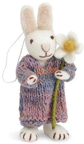 Gry & Sif Handmade & Fairtrade Certified Stylish Danish Design X Artisans from Nepal | Tier-Figuren aus Filz - Hasenfamilie | Deko-Figuren zum Hinstellen | White | 12cm