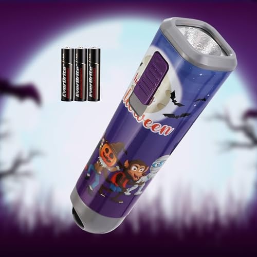 EverBrite Halloween Torch, Small Flashlight, Pocket LED Torch with Clip for Reading, Camping, Batteries Included, Purple