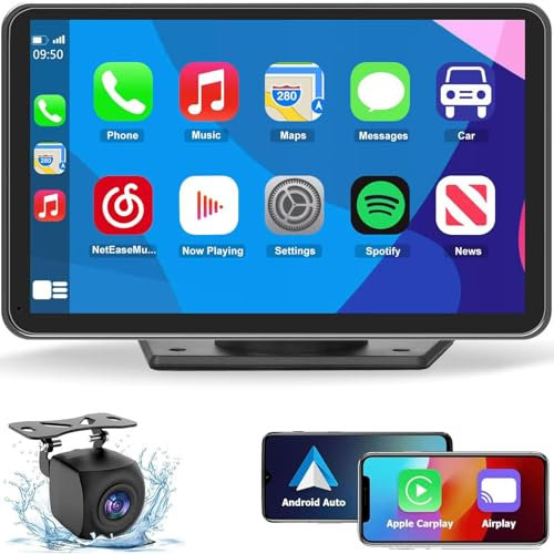 Eleacc Estéreo portátil inalámbrico Carplay para coche, pantalla táctil HD de 7 pulgadas para coche con Apple CarPlay y Android Auto con enlace de espejo, cámara de respaldo, Siri, Bluetooth,