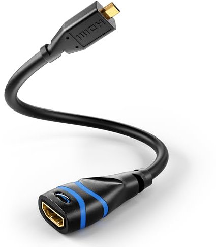 BlueRigger Micro HDMI to HDMI Adapter (Male to Female, HDMI 2.0 4K@60Hz HDR, 3D,18Gbps Cord, ARC) - Compatible with GoPro Hero 7/6, Raspberry Pi 4/5, Sony A6300 Camera/Retroid Pocket 3+