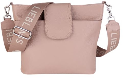 MIRROSI® Umhängetasche Damen, Echtleder, Made in Italy, BOHO Style30x24,50x9cm (BXHXT) viel Stauraum, Handtasche, Brusttasche, Crossbody Bag (1 Tasche & 2 Gurte) (Rosa (Liebling))