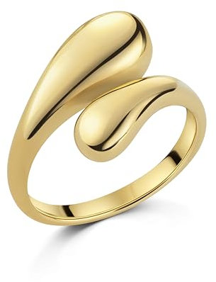 DJADEE Sea Drops Ring Gold 750er Gold 18 Karat vergoldet Edelstahl, Damen Ring offen Hypoallergen Wasserfest Größe verstellbar UVP: 35€