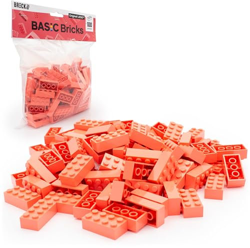 Lego 2x4 Steine Classic, 100 Stück - Einzelne Bausteine in der Großpackung, für Lego Platte und Box, Einsteigerset | Basic Bricks (3001) (Coral)
