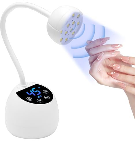 CGBE Mini UV Nail Lamp with Smart Auto Sensor and Display, 12 Beads Mini Nail Lamp, UV Lamps for Gel Nails with 4 Modes, Portable LED Nail Lamp with USB Charging Cable in Salon Or DIY at Home