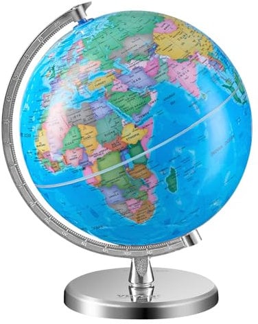 VEVOR Weltglobus mit Ständer, 203,2 mm, pädagogischer geografischer Globus mit präziser Zeitzone, ABS-Material, 360° drehbarer Globus für Kinder (Kartenbild und Handbuch AUF Englisch)