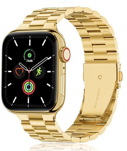 QAZNZ Metall Kompatibel mit Apple Watch Armband 46mm 45mm 44mm 49mm 42mm(Series 3 2 1), Herren Edelstahl iWatch Bands für Apple Watch Ultra 2/Ultra SE, iwatch Series 10 9 8 7 6 5 4 3 2 1(Gold)
