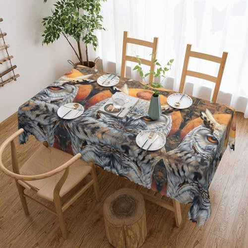 JEJEA Rechteckige Tischdecke mit Eulen-Motiv, wasserdicht, knitterfrei, Tischdecke für Küche, Esstisch