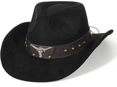 EOZY Wildleder CowboyHut Cattleman Western Style für Damen &Herren abnehmbares Hutband Vintage Wildleder Hut Country Musik Festival Hut Leichter Regen Schutz