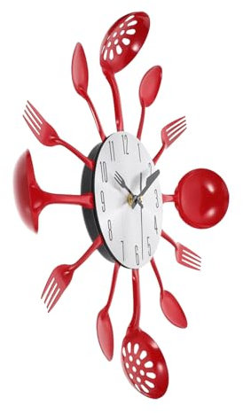IMIKEYA Coltello Da Cucina e Forchetta Orologio Da Parete Decorazione Da Appendere Alla Parete Orologio Forchetta Cucchiaio Da Cucina Orologio Posate Decorativo Acciaio Inossidabile Rosso
