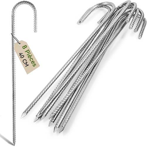 Graxury 8Pezzi 40cm Tendalini per Trampolino Pesante con Picchetti di Ancoraggio in Acciaio Zincato Antiruggine a Forma di Gancio a J Adatti per Campeggio Giardino Capanno Altalene