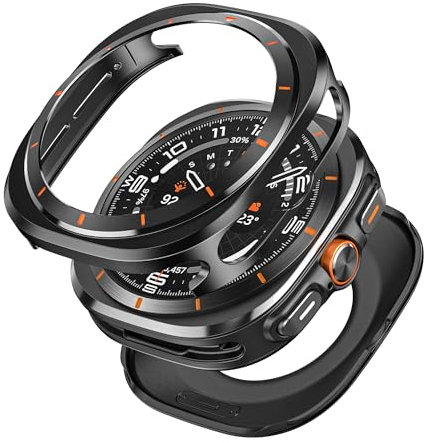 VeveXiao 2-in-1-Schutzhülle aus Metall, robust, kompatibel mit Samsung Galaxy Watch 7 Ultra, stoßfeste Stoßfängerabdeckung aus Aluminium für Galaxy Watch 7 Ultra (2024), 47 mm Metallabdeckung, Schwarz
