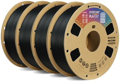 OVERTURE PLA Filament 1.75mm PLA 3D Printer Filament, 4kg Cardboard Spool (8.8lbs), Dimensional Accuracy +/- 0.02mm, Fit Most FDM Printer(Black*4)