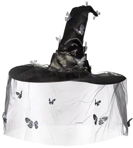 BDSHUNBF Hexenhut Schwarz Halloween mit Schleier