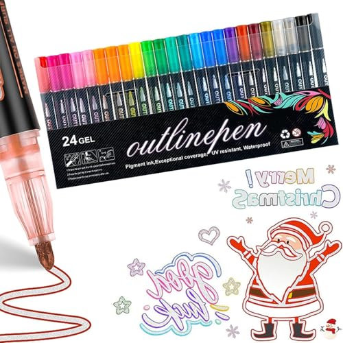 Generisch Leuchtstift Set, Graffiti-Textmarker, Farbige Doppellinien-Umriss-Kunststifte, Konturenstifte, KonturenstifteSchimmerstifte mit Wellenlinien (24-Color)
