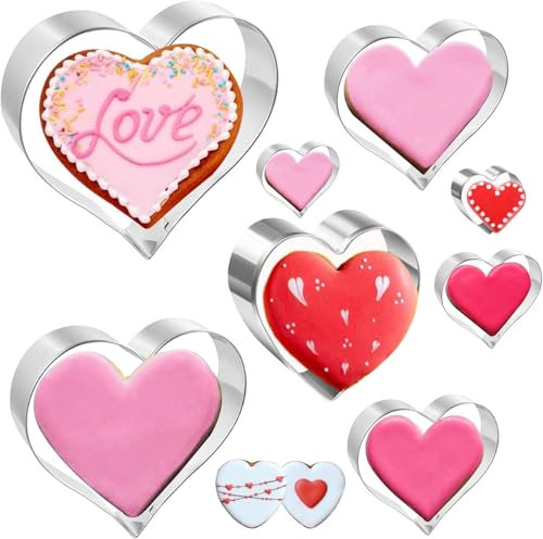 FINEVERNEK Ausstechformen Herz Set-8 Stück, Terrassenkeks-Ausstechformen-Set Herz, Groß und Mini Herz Plätzchen Ausstecher, Edelstahl Ausstecher Herz für DIY Dessert zum Valentinstag