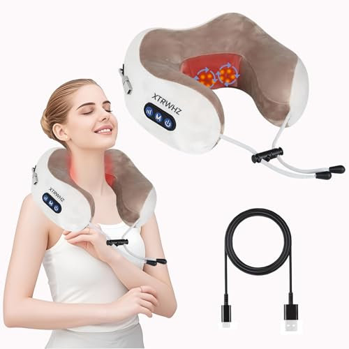 Neck Massager,Electric Neck Massager Pillow with 3 Strengths and 3 Modes Rechargeable Massage Cushion Deep Tissue Kneading Travel Pillow with Heating Function, for Home and Office Pain Re (with Logo)