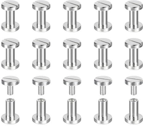 QUARKZMAN 30er Pack Messing Chicago Schrauben, 7x8mm Flachkopf Rückenbindungspfosten Nagel Niete für DIY Lederhandwerk Gürtelriemen Silber