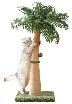 Furlogy 102cm Tall Cat Scratching Post Cat Scratcher Post, Curved Design Scratch Post for Cats with 3 Interactive Balls, Natural Sisal Rope Scratching Posts for Indoor Cats, Multi-Combinable (Style A)