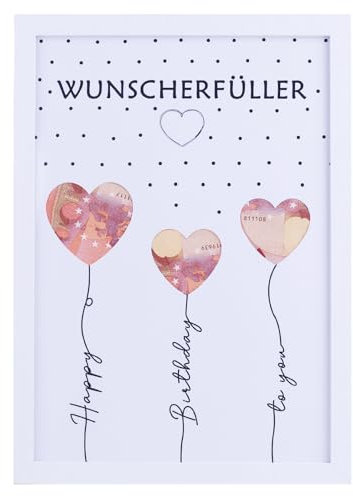 EngGlück Wunscherfüller Geldgeschenk Geburtstag Bilderrahmen, Geschenke zum Geburtstag, Lustige Geldgeschenke Verpackung Geld Geschenk Mann Frau Größe Din A4 (Wunscherfüller- weiß)