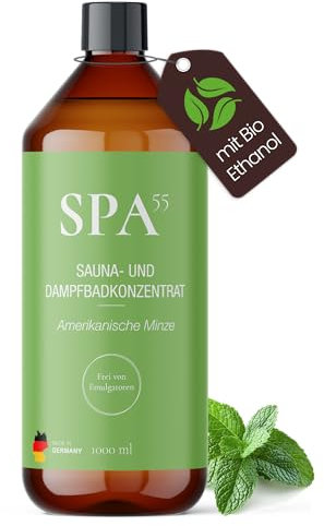 Saunaaufguss 1L Freiheitswind (Amerikanische Minze) – Sauna Zubehör & Sauna Aufgussmittel für intensiven Saunaduft – mit Bio-Ethanol, ohne Emulgatoren, recycelte Flasche